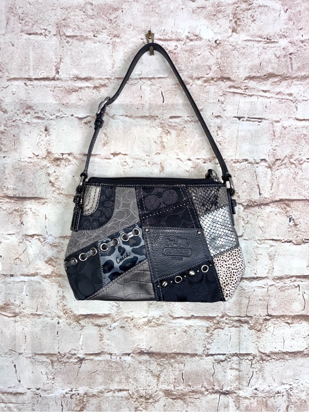 Y2K Vintage Coach Black Gray Signature Patchwork Limited Edition Hobo Bag 42005